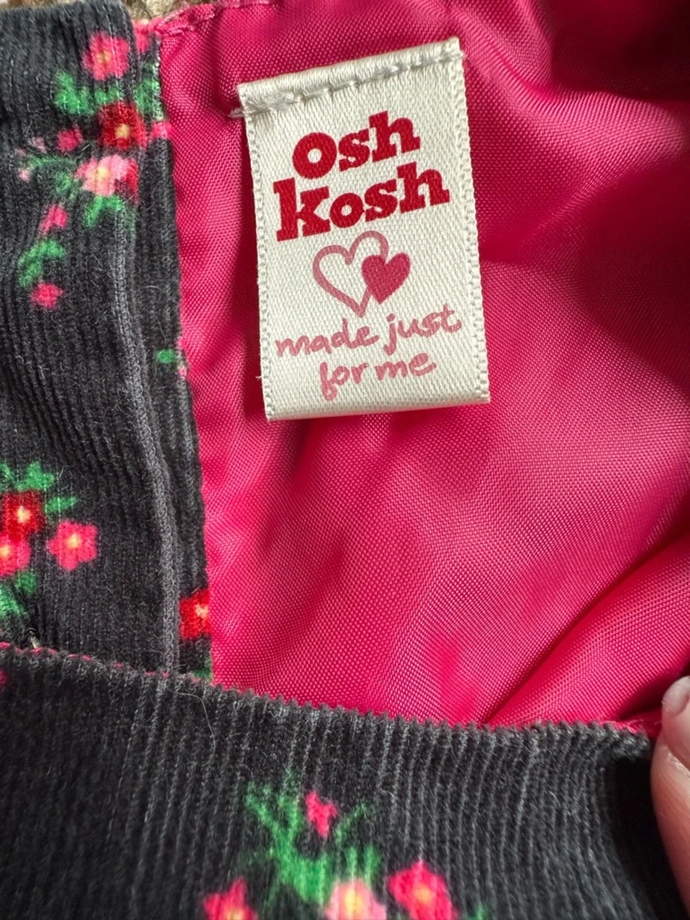 OshKosh B'gosh Black Pink Floral Corduroy Dress Size 18 Months EUC